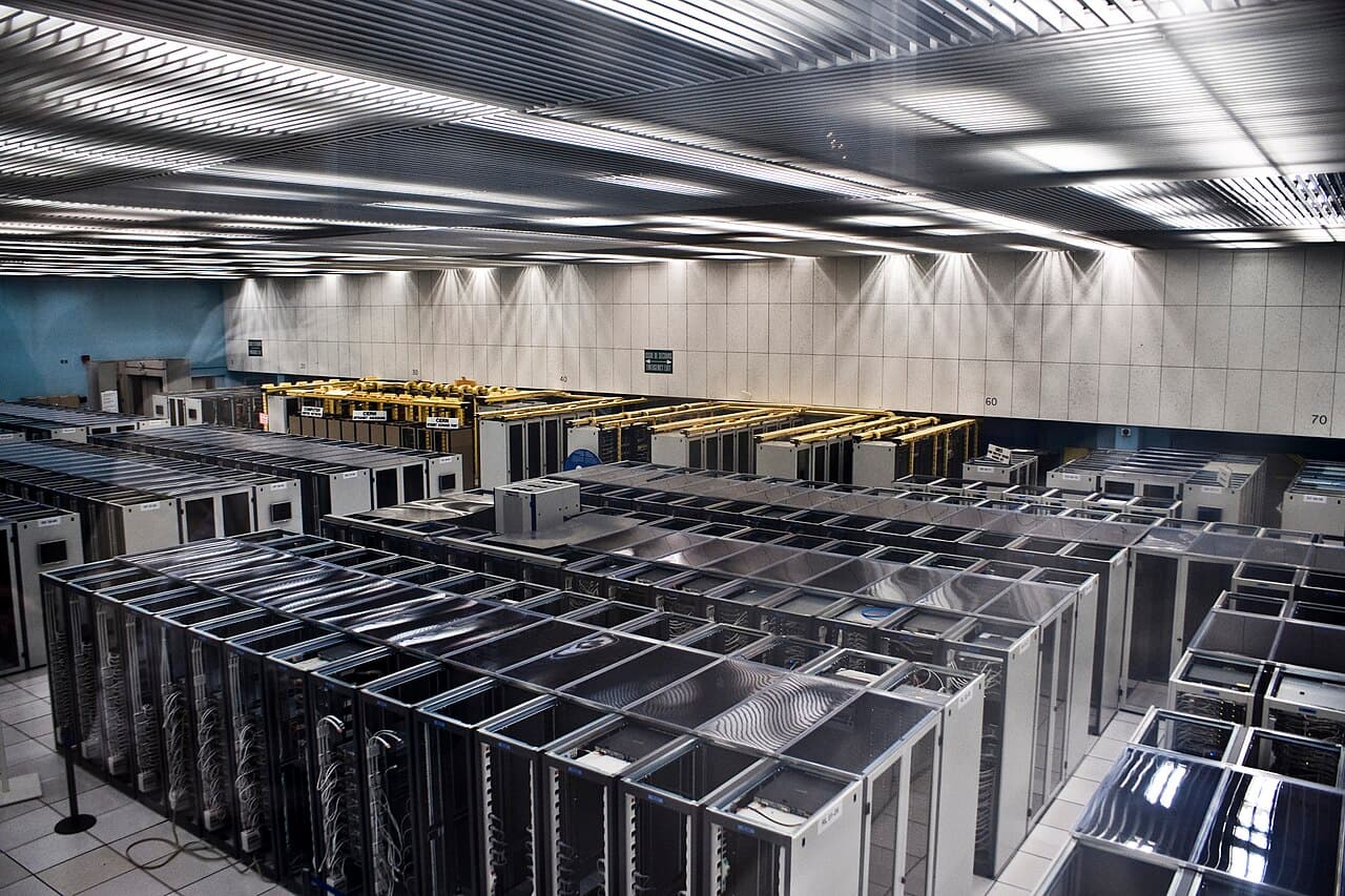 Rows of server racks in the CERN data centre in Geneva, Switzerland.