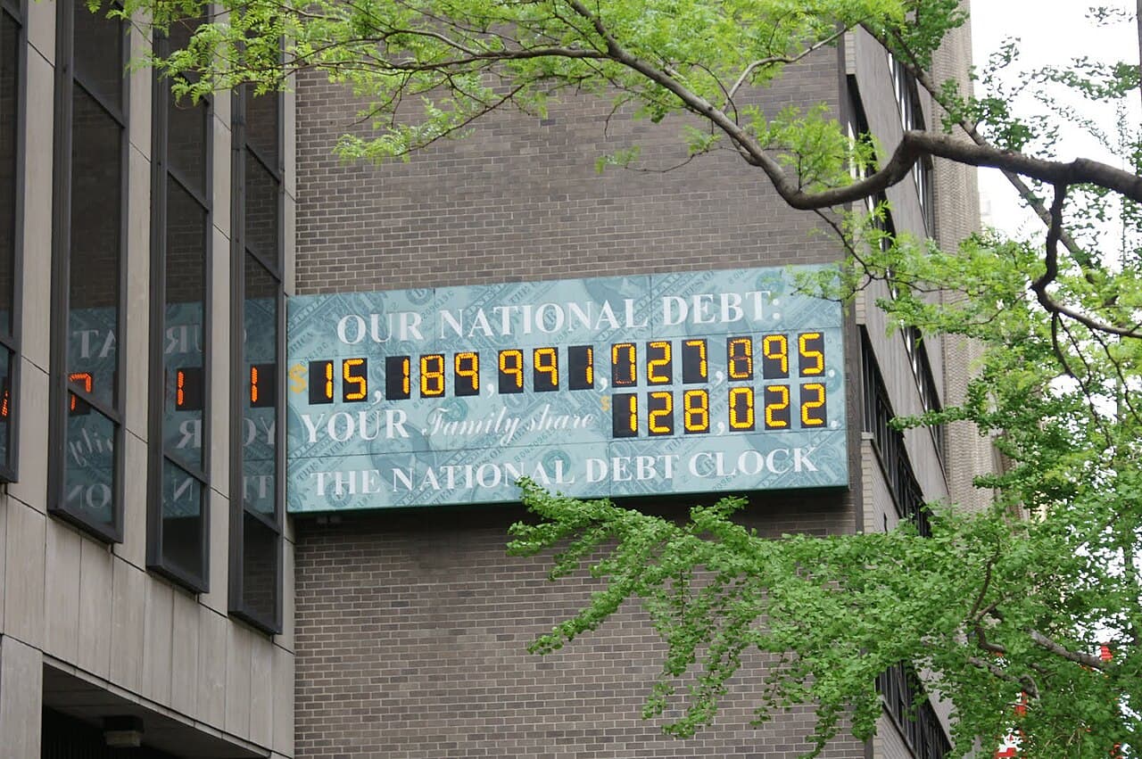 The National Debt Clock in Midtown Manhattan displaying the U.S. national debt, photographed in April 2012.